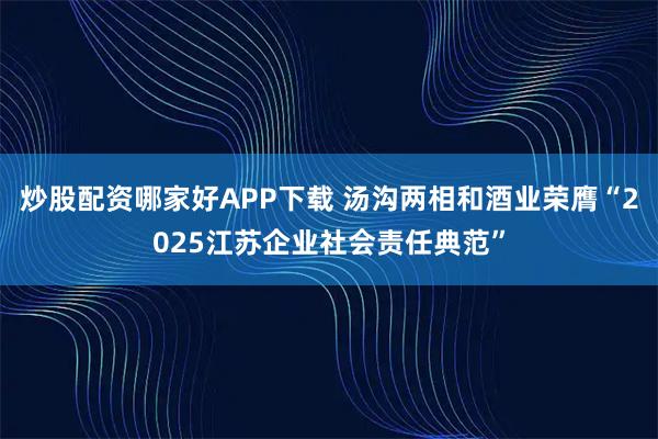 炒股配资哪家好APP下载 汤沟两相和酒业荣膺“2025江苏企业社会责任典范”